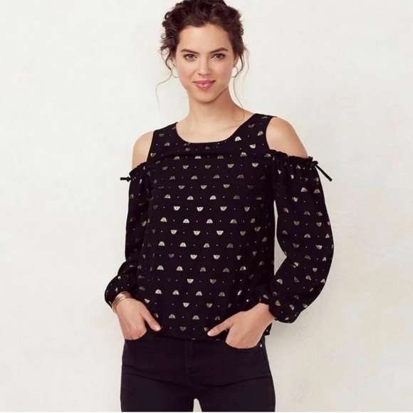 LC Lauren Conrad Bee Cold Shoulder Top Metallic Size L - Picture 1 of 6